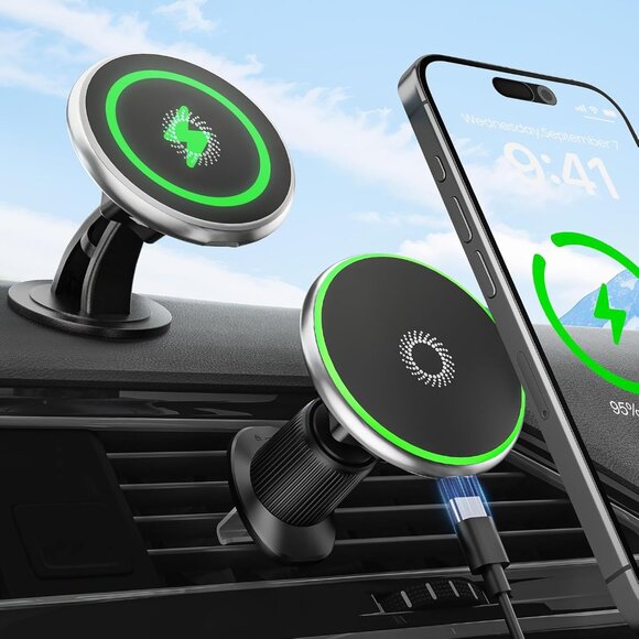 Magsafe Car Mount Charger for iPhone Magnetic Phone Holder 15W Fast Charging - Picture 1 of 7